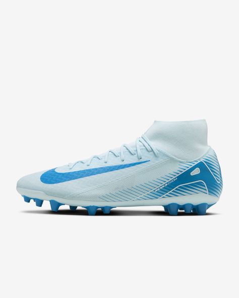 Looking to take your speed to the next level? We made these Academy cleats with an improved heel Air Zoom unit. It gives you the propulsive feel needed to break through the back line. The result is the most responsive Mercurial we've ever made, so you can dictate pace and tempo all match long. Shown: Glacier Blue/Blue Orbit Style: FQ8329-400 Womens Soccer Cleats, Soccer Stuff, Nike Mercurial, Womens Soccer, Nike Womens, Blue Nike, Soccer Cleats, Air Zoom, High Top