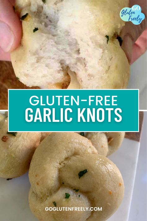 King Arthur Gluten Free Flour Recipes, Side Dish With Pizza, Gluten Free Garlic Knots, Gluten Free Garlic Bread, Gluten Free Flour Recipe, King Arthur Gluten Free, Garlic Knots Recipe, Garlic Rolls, Gluten Free Dinner Easy