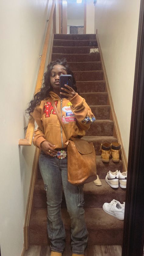 #timbs #fashion #inspo  #blackgirl Beef And Broccoli Timberlands Outfits Women, Supreme Forces Outfit, Outfit Ideas Timberland Boots, Timbs Outfits Women Fall, Tim Boots Women Outfit, Skirt And Timbs Outfit, Balenciaga Croc Boots Outfit, Black Timberland Boots Outfit Women, Black Timbs Outfits Women