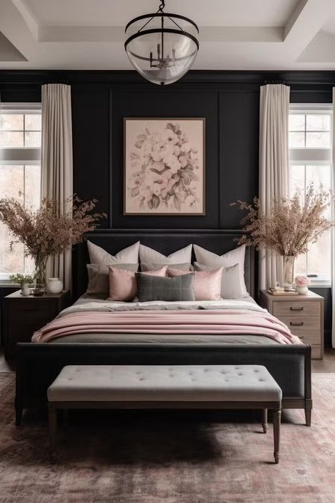 40+ Moody Romantic Bedroom Ideas To Unwind In Modern Moody Bedroom, Master Bedrooms Decor Romantic, Luxury Bedroom Design Ideas, Moody Romantic Bedroom, Modern Luxury Bedroom Design, Moody Bedroom Decor, Romantic Bedroom Ideas, Moody Bedroom Ideas, Moody Bedroom