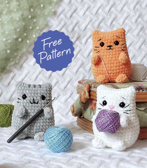 Easy Crochet Critters, Sumikko Gurashi Crochet Pattern, Free Crochet Doll Patterns Easy, Crochet Cat Arigumi, Orange Cat Crochet Pattern, Aurigami Crochet Easy, Crochet Cat Christmas Ornament, Free Crochet Patterns For Animals, Free Cat Amigurumi Pattern