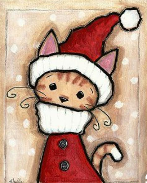 Modele Zentangle, Christmas Paintings On Canvas, Christmas Doodles, Christmas Rock, Christmas Card Art, Orange Tabby Cats, Watercolor Christmas Cards, Orange Tabby, Christmas Canvas