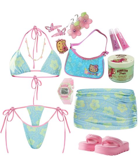 Key West Kitten Clothes, Key West Kitten Nails, Coconut Core Outfit, Tropical Core Clothes, Tropicore Outfits, Key West Kitten Aesthetic Outfits, Beach Gyaru Outfits, Gyaru Bathing Suit, Keywestkitten Outfits