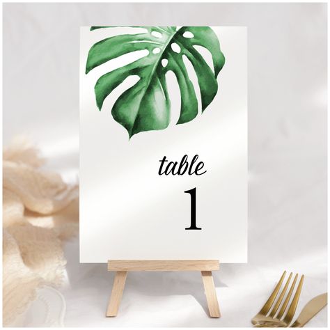 Gift And Card Table, Palm Leaf Watercolor, Wedding Beach Party, Tiki Wedding, Watercolor Table Numbers, Tropical Table, Wedding Table Number Signs, Gift Table Wedding, Flamingo Baby Shower