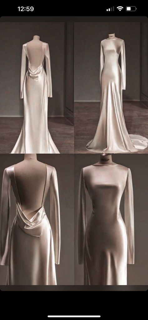 Aesthetic Wedding Dress Simple, Champagne Colored Wedding Dress, Wedding Dress While Pregnant, Fashion Designer Style, Long Sleeve Silk Wedding Dress, Long Sleeves Wedding Dress, Sleeves Wedding Dress, Pretty Wedding Dresses, Wedding Ideas Dresses