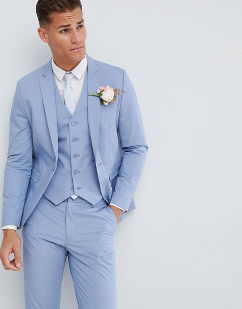 Blue Prom Suit, Groom Blue Suit, Baby Blue Weddings, Light Blue Suit, Prom Suits For Men, Prom Tuxedo, Groom Wedding Attire, Blue Suit Men