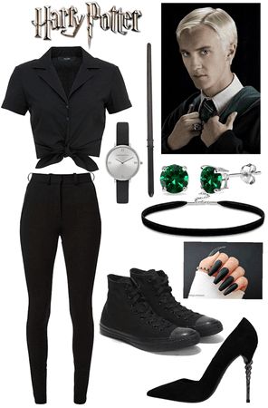 malfoy... Draco malfoy Outfit | ShopLook Outfits Inspired By Draco Malfoy, Draco Malfoy Clothes, Draco Malfoy Outfit Ideas, Draco Malfoy Inspired Outfits, Draco Malfoy Outfit, Modern Slytherin Outfit, Shoes Aesthetic Black, Slytherin Uniform Female, Slytherin Aesthetic Outfit