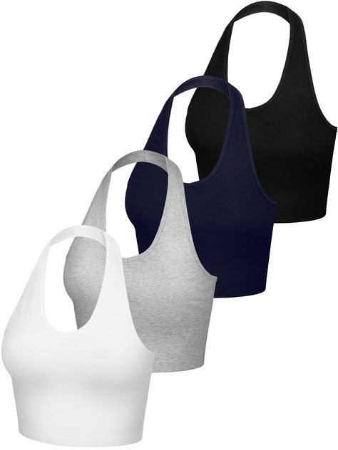 PRICES MAY VARY. Unique Design: this women's crop top has a V shaped neckline, which is a flattering choice and the halterneck design adds an unexpected, yet stylish, twist to the otherwise classic crop tops; It shows your unique personal charm and produces a fitted visual effect; The cami tank tops goes well with any body shape and looks just good on you whenever you decide to wear it What You Will Get: there are 4 packs halter v neck tops with 4 different colors, casual and fashionable, tunic Crop Tops For Big Busts, Cute Halter Tops, Cute Crop Top Outfits, Clothes From Amazon, Tie Back Crop Top, V Neck Vest, Pretty Tops, V Neck Crop Top, Bauchfreies Top