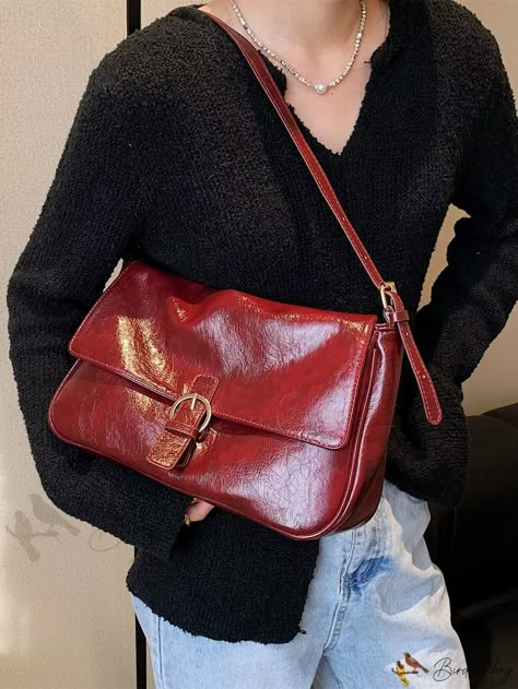 Bird in Bag - Leather Shoulder Bag with Decorative Buckle and Square Flap Casual Sling Bag, Handbag Sewing, Vintage Messenger Bag, Burgundy Bag, Simple Tote, Paloma Wool, Vintage Models, Types Of Bag, Sewing Thread