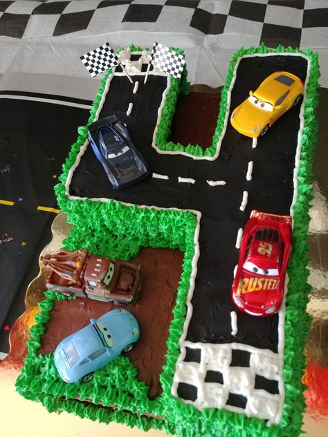 Cars Birthday Cake  Cars cake Four cake Race Track Cake, Disney Cars Cake, Pixar Cars Birthday, Race Car Cakes, Cars Birthday Cake, Cars Cake, Disney Cars Birthday, 4th Birthday Cakes, Car Birthday Theme