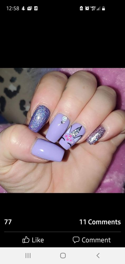 Purple Nails Sparkle, Unicorn Nails Designs, Nails Sparkle, Nails Purple, Spring Acrylic Nails, Mirror Nails, Unicorn Nails, Christmas Unicorn, Purple Unicorn