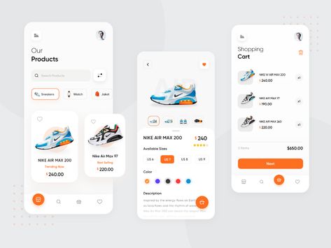 E Commerce App, Nike App, E-commerce App, Ecommerce App, Mobile App Design Inspiration, Mobile Ui Design, App Template, App Design Inspiration, Application Design