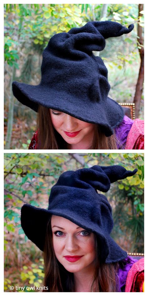 Halloween Witch Hat Free Knitting Patterns & Paid - Knitting Pattern Witch Knitting, Hat Crochet Tutorial, Witch Hat Crochet, Halloween Knitting Patterns, Halloween Knitting, Felt Witch Hat, Hat Patterns Free, Knitting Patterns Free Hats, Halloween Witch Hat