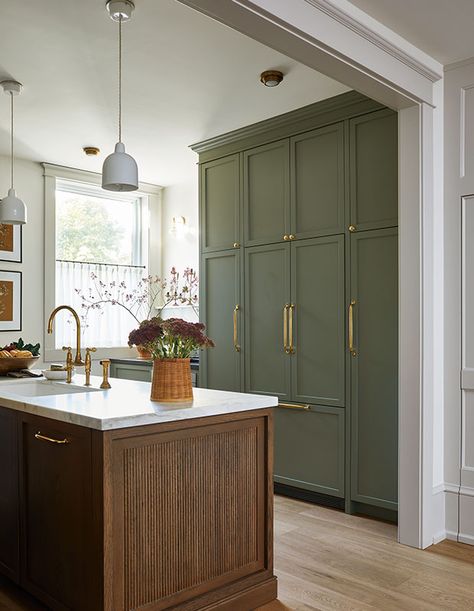 Mudroom Cabinets, Family Room Remodel, Sink In Island, Style Anglais, Wood Kitchen Island, Century Home, Shaker Style Doors, Green Cabinets, Red Rooms