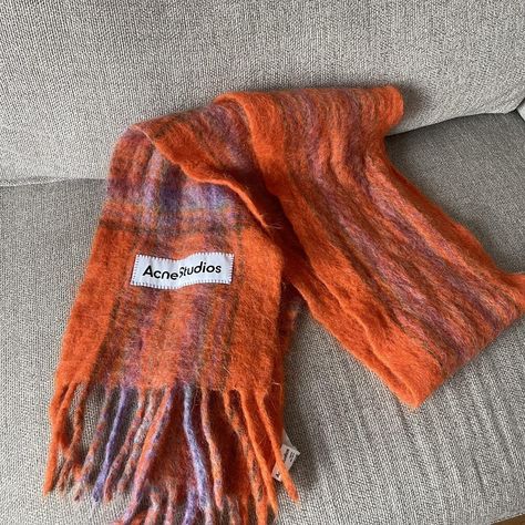 Acne Studios orange/purple/black/green scarf. Wool. Scarf Wool, Green Scarf, Purple Black, Orange And Purple, Purple And Black, Black Green, Womens Scarves, Acne Studios, Acne