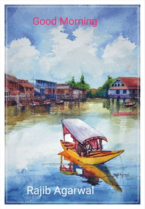 Kashmir Painting, Dal Lake Kashmir, Dal Lake, Water Colour, Watercolor Paintings, Good Morning, Art Drawings, Art Painting, Paintings