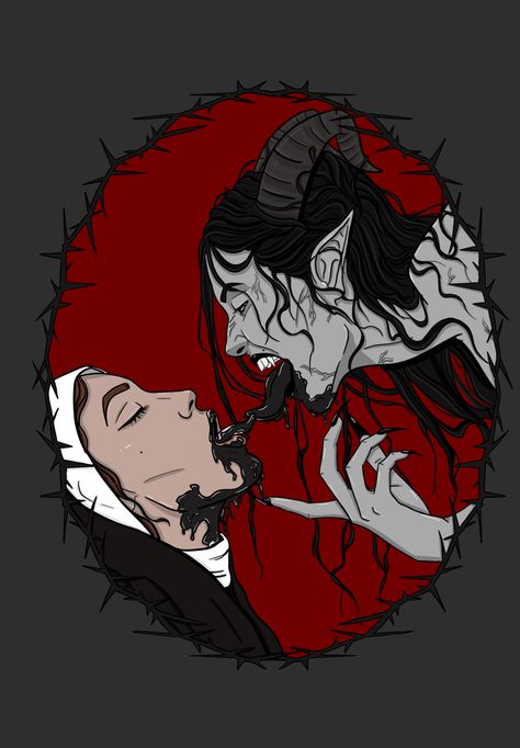 Demon Nun Art, Succubus Aesthetic Concept Art, Succubus Art Drawing, Nun X Demon, Demon X Human Couple, Lust Demon Art, Demonic Pfp, Goth Nun, Satanic Nun