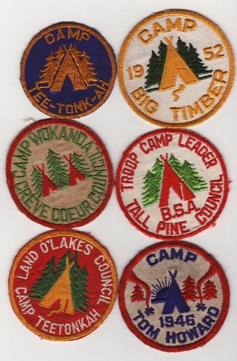 Camp Badges, Camp Patches, Summer Camp Aesthetic, Boy Scout Patches, Camp Aesthetic, Camp Logo, Vintage Boy Scouts, Scout Badges, Camping Aesthetic