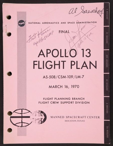 NASA Final Apollo 13 Flight Plan Book Signed by Mission Commander James Lovell and Lunar Module Pilot, Fred Haise Apollo Spacecraft, Nasa Solar System, Flight Plan, Nasa Engineer, The Astronauts, Apollo Space Program, Lunar Module, Nasa Space Program, Space Mission