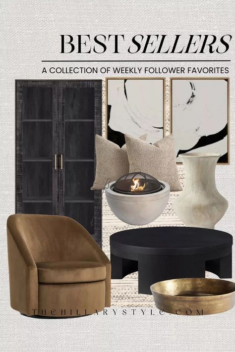 Weekly Best Sellers Home: Furniture and Decor from Walmart, Target, Walmart, Amazon, Pottery Barn. Velvet accent, chairs, black cabinet, wall, art, throw pillows, fire table, coffee table, decor tray. Velvet Accent Chairs, Table Tray Decor, Walmart Home Decor, Living Room Decor Styles, Coffee Table Decor Tray, Neutral Pillow, Cozy Interior Design, Living Room Decor Neutral, Decor Tray