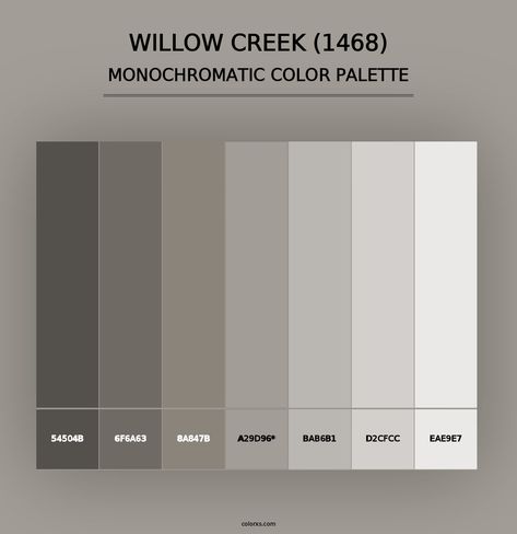 Benjamin Moore Willow Creek (1468) Paint coordinating colors and palettes Benjamin Moore Willow Creek, Benjamin Moore Willow, Book Color Palette, Draw A Hexagon, Pantone Color Guide, Dutch Boy Paint, Color Generator, Analogous Color Scheme, Split Complementary Colors