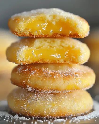 Lemon Sugar Cookies with Gooey Lemon Curd Filling Lemon Curd Filled Cookies, Lemon Curd Recipe Desserts, Lemon Curd Cookies Recipe, Lemon Curd Dessert, Lemon Curd Cookies, Traditional Cookies, Soft Baked Cookies, Curd Filling, Lemon Curd Recipe