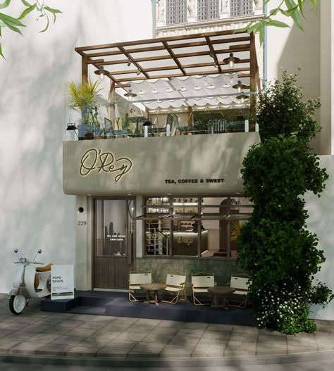 OREY COFFEE on Behance Coffee Shop Exterior, Cafe Design Inspiration, Coffee House Design, Coffee Shop Concept, Cafe Exterior, Modern Coffee Shop, Small Coffee Shop, Bakery Design Interior, Sunny Garden