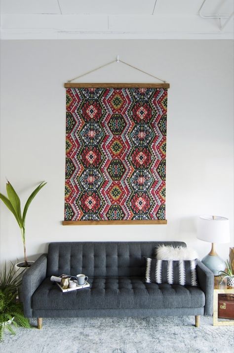 Use fabric to decorate everything from walls and windows, to pillows and flooring. Here are 99 of the best fabric decor ideas for every room of the house. #["Roundup", "DIY", "How-To", "projects", "Weekend Projects", "fabric", "colorful", "contemporary", "eclectic", "mid-century modern", "Sewing & Upholstery", "Recycling & Upcycling", "refinishing", "crafting", "Dining room", "Entryway & Hall", "Kitchen", "Office & Workspace", "bathroom", "bedroom", "living room", "wall art", "textiles", "acc Wall Tapestry Diy, Framed Fabric Wall Art, Diy Tapestry, Fabric Wall Decor, Tapestry Hanging, Fabric Wall Hanging, Hanging Fabric, Metal Tree Wall Art, Tapestry Wall Art