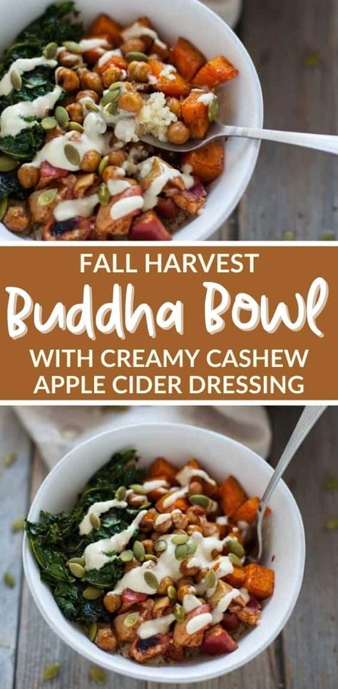 Cashew Sauce Buddha Bowl, Harvest Bowl Vegetarian, Plant Based Fall Meals, Fall Buddha Bowl Vegan, Roasted Fall Veggie Rice Bowl, Harvest Buddha Bowl, Fall Rice Bowl, Fall Power Bowl, Fall Acai Bowl