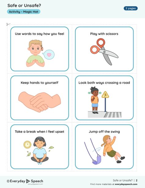 Download this free printable worksheet & lesson plan! Find thousands of materials and video lessons at www.everydayspeech.com! Safe And Unsafe Worksheets, Everyday Speech, Activity For Preschool, Free Printable Worksheets, Digital Activities, Video Lessons, Worksheets For Kids, Free Sample, Lesson Plan