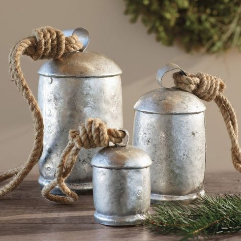 Silver Temple Bells | VivaTerra Western Christmas Decorations, Baker Kitchen, Christmas Pathway Lights, Medieval Decor, Temple Bells, Tree Door, Wine Christmas, Farmhouse Style Christmas, Christmas Cow