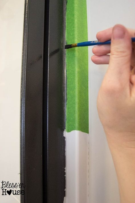 How NOT to Paint a Shower Door (And How to Fix Spray Paint Mistakes) | Bless'er House Window Shower Door, Diy Shower Door, Steel Shower Door, Paint Mistakes, Fix Spray, Chrome Shower Door, Black Shower Doors, Bathroom Shower Doors, Painting Shower