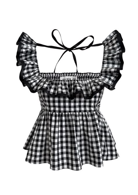 Black And White Gingham, Birmingham Uk, White Cotton Dress, Costume Intero, Red Blouses, Looks Vintage, Black Trim, Fashion Sewing, Cute Tops