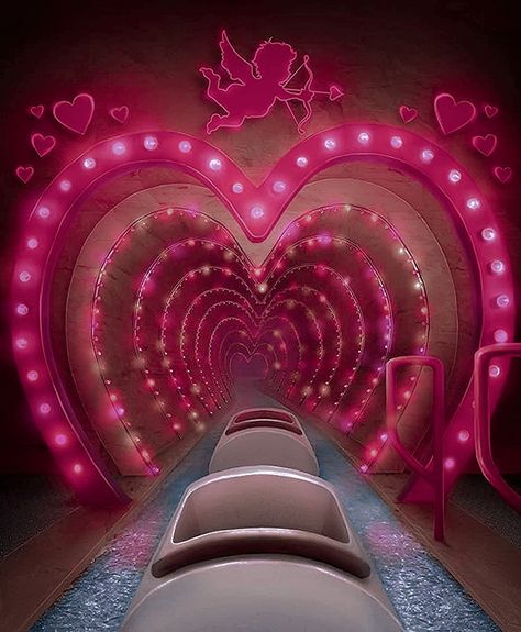 Pastel Pink Love Aesthetic, Pink And Red Love Aesthetic, Tunnel Of Love Ride, Kitschy Valentines Day, Pink Carnival Aesthetic, Tunnel Of Love Aesthetic, Pink Circus Aesthetic, Pink Romantic Aesthetic, Pink And Red Aesthetic