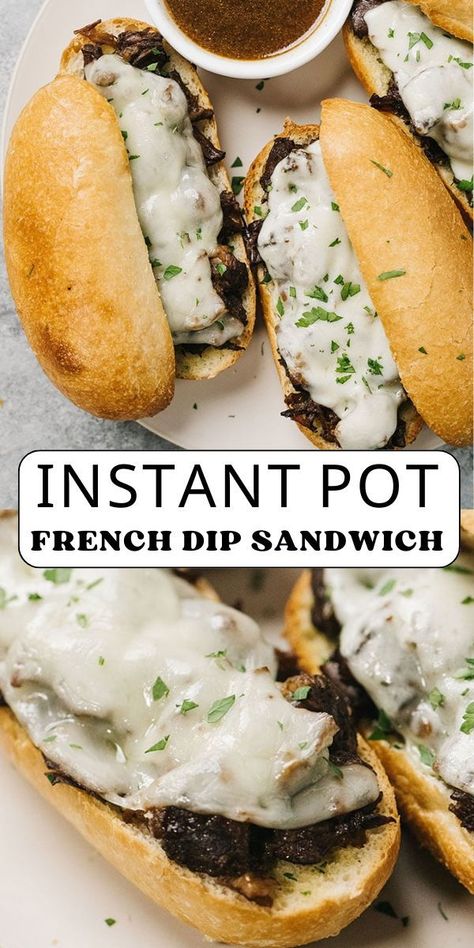 Try this instant pot French dip sandwich with fork-tender chuck roast on a toasted crusty roll dipped into some hearty au jus. Instant Pot French Dip Sandwiches, Tender Chuck Roast, French Dips, Instant Pot French Dip, The Cooking Jar, French Dip Sandwiches, Beef Dip, Dip Sandwiches, Au Jus Gravy