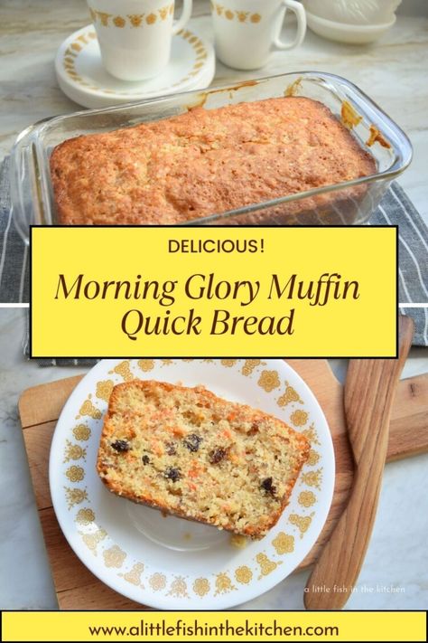 Morning Glory Muffin Quick Bread – A Little Fish in the Kitchen Morning Glory Zucchini Bread, Morning Glory Loaf Recipe, Morning Glory Bread Recipe, Morning Glory Bread, Morning Glory Muffin, Bread Recipe Video, Quick Bread Recipe, Morning Glory Muffins, Simple Dessert