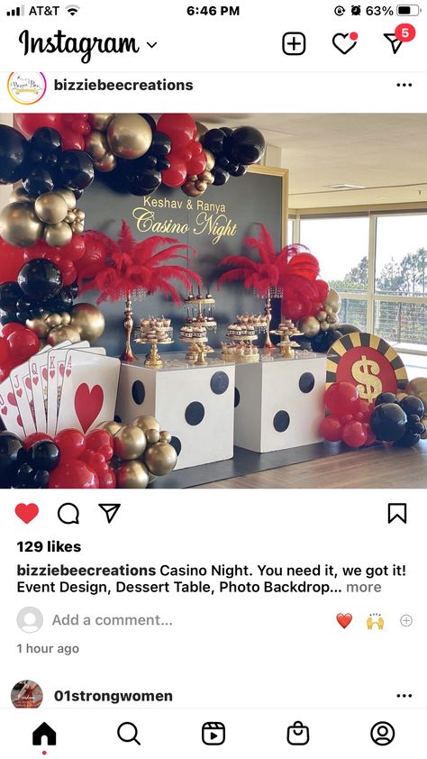 Red Themed Birthday Party For Men, Night In Vegas Theme Party, Vegas Birthday Decorations, Vegas Fancy Dress, Casino 40th Birthday Party Ideas, Vegas Night Decorations, Elegant Casino Theme Party, Vegas 21st Birthday Ideas Theme Parties, Prom Vegas Theme