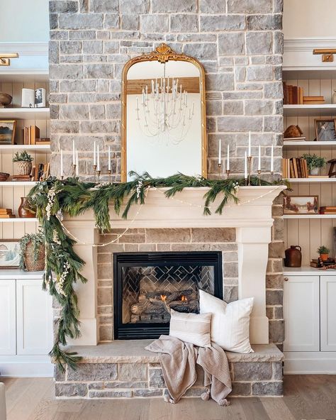 Different Fireplace Designs, Antique Mantle On Brick Fireplace, Old Farmhouse Fireplace Ideas, Fireplaces With Hearth Seating, Southern Living Fireplace, Fireplace Cottage Style, Old Home Fireplace, Taupe Brick Fireplace, French Fireplace Design