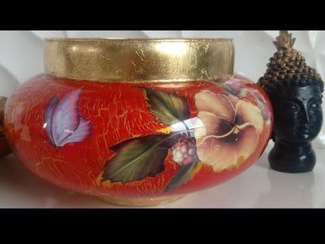 Reverse Decoupage On Glass | How To Do Reverse Decoupage | Reverse Decoupage+One Step Crackle Effect - YouTube Reverse Decoupage, Decoupage On Glass, Fabric Decoupage, Decoupage Tutorial, Decoupage Decor, Decoupage Glass, Napkin Decoupage, Decoupage Art, Mod Podge