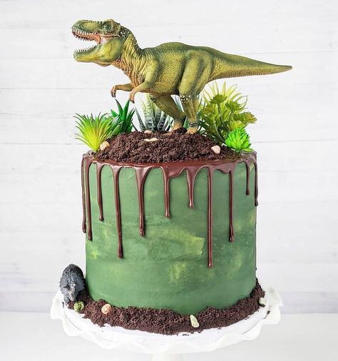 MERRI on Instagram: “Dino cake 🦖 . - - Follow @merri.bakes for more amazing cake ideas!😘 - - Credits: @caked_by_ally - #dinausor #dinausorcake #dino #dinocake…” Dinosaur Cakes For Boys, Dinasour Birthday, Dino Birthday Cake, Dinosaur Cakes, T Rex Cake, Dinosaur Birthday Theme, Jurassic Park Birthday, Dino Cake, Dinosaur Birthday Cakes