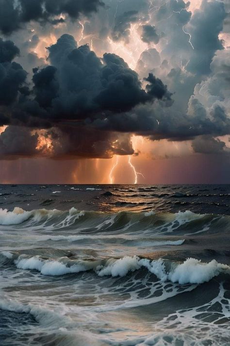 Storm Clouds Over Ocean, Ocean Storm Stormy Sea, Real Clouds, Storm Sky, Lightning Photos, Stormy Sunset, Storm At Sea, Wall Drawings, Ocean Storm