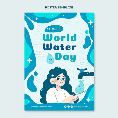 World Water Day Poster Design, Water Poster Design, World Water Day Poster, Water Day Poster, World Meteorological Day, Save Water Poster, Flat World, Water Poster, World Water Day