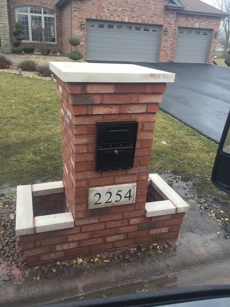 Chicago custom brick mailbox builder | Custom stone mailbox builder for NW Indian and Chicago | contractor RK Masonry and Tuckpointing Brick Mailbox Designs Driveway Entrance, Brick And Wood Mailbox Ideas, Mailbox Ideas Brick Design, Brick Mailbox Ideas With Planter, Brick Mailbox With Planter, Diy Brick Mailbox How To Build, Brick Mailbox Designs, Brick Mailbox Ideas, Brick And Stone Mailboxes