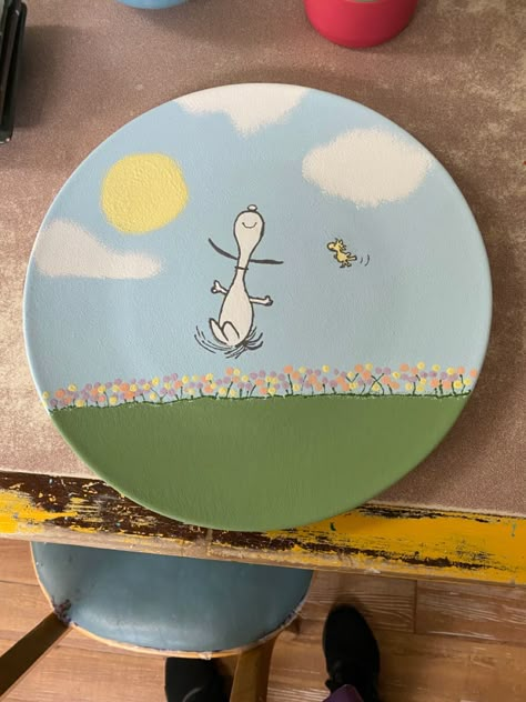 Snoopy Pottery Painting, Pottery Painting Animals, Color Me Mine Inspiration, Snoopy Pottery, Birthday Pottery, Pottery Paint Ideas, Crock A Doodle, Mug Painting Ideas, Color Me Mine Ideas