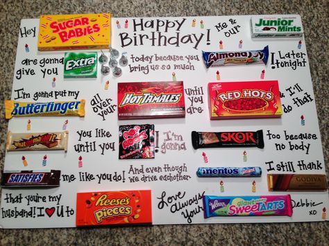 For my husband on his birthday! 39th Birthday Ideas For Him, 30th Birthday Gifts For Him, Husband Birthday Ideas, Birthday Ideas For Husband, Candy Posters, Husband Ideas, Husbands Birthday, Husband Birthday Gift, Birthday Present For Husband