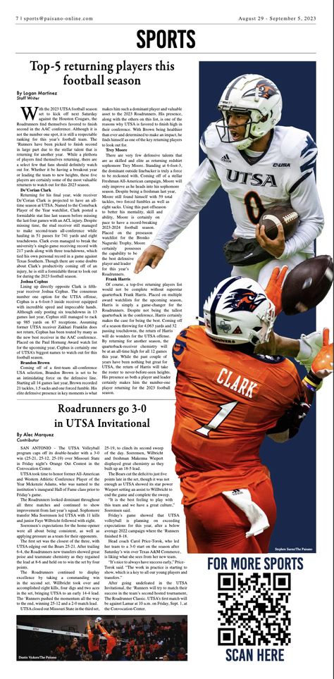 Sports newspaper design for UTSA's The Paisano featuring Sports photography Sports Newspaper Design, Sports Newspaper Design Layout, Sports Newspaper, News Layout, Newspaper Photography, Newspaper Aesthetic, College Newspaper, Newspaper Design Layout, Indesign Layout