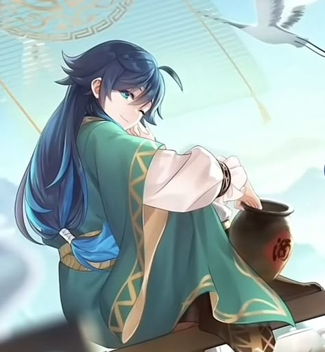 Venti With His Hair Down, Long Hair Venti, Venti Long Hair Genshin, Venti Hair Down, Venti With Long Hair, Anime Witch, Birds In The Sky, Wanderer Art, Hair Icon