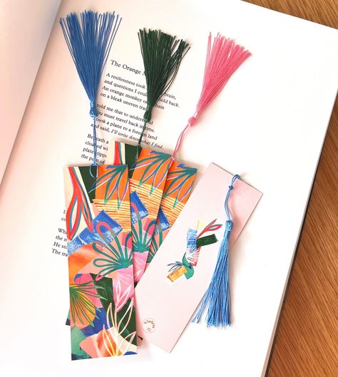 Bookmark Collage, Bookmark Design, Collage Paintings, Bookmark With Tassel, Tassel Bookmark, Abstract Leaf, Colourful Abstract, Abstract Collage, Spring Blooms