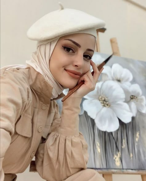 Outfit With Beret, Hijab Topi, Beret Outfit, Hijab Fashionista, Hijab Trends, Casual Hijab Outfit, Hijab Chic, Muslim Fashion Outfits