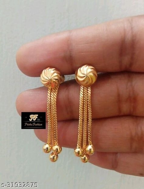 Catalog Name:*Fancy Earrings* Base Metal: Brass Plating: Gold Plated Sizing: Non-Adjustable Stone Type: No Stone Type: Drop Earrings Net Quantity (N): 1 Dispatch: 2 Days *Proof of Safe Delivery! Click to know on Safety Standards of Delivery Partners- https://ltl.sh/y_nZrAV3 Sui Dhaga Gold Earrings Design, Big Earrings Gold, Gold Hanging Earrings, Couple Ring Design, Gold Jewels Design, Gold Earrings Models, Silver Toe Rings, Black Beaded Jewelry, Fancy Earrings